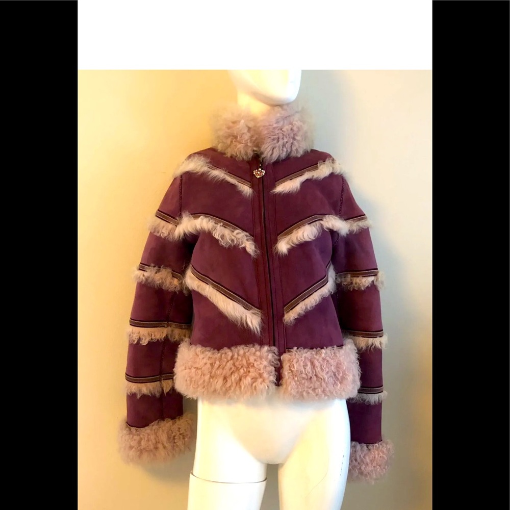 Giuliana Teso Italian luxury pink leather and shearling cropped jacket size XS